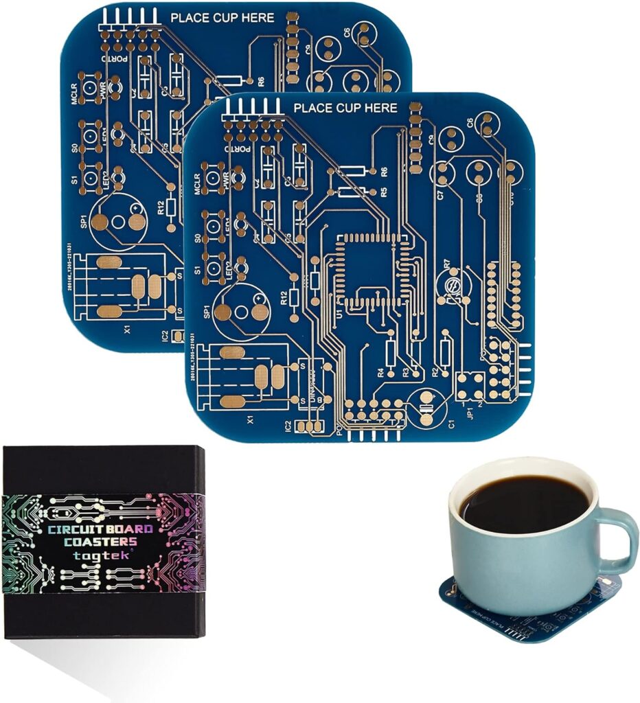 Coasters for Drinks in PCB-Design Green Coasters Decor with Immersion Gold Circuit Board Coasters for Coffee Table Bar Office Tech Gifts for Boyfriend Gamer Geek Engineer Dad Men (2 x Green/Pack)