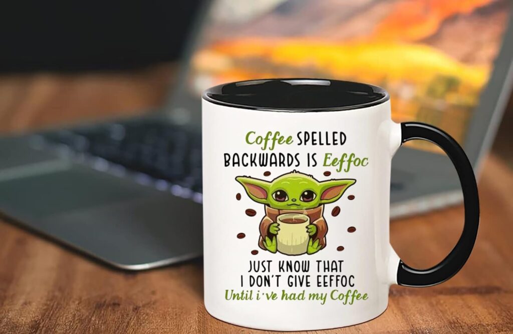 Fonhark - Alien Mug, Coffee Spelled Backwards is Eeffoc, Just Know That I Dont Give Eeffoc Until Ive Had My Coffee, 11 Oz Novelty Coffee Mug/Cup
