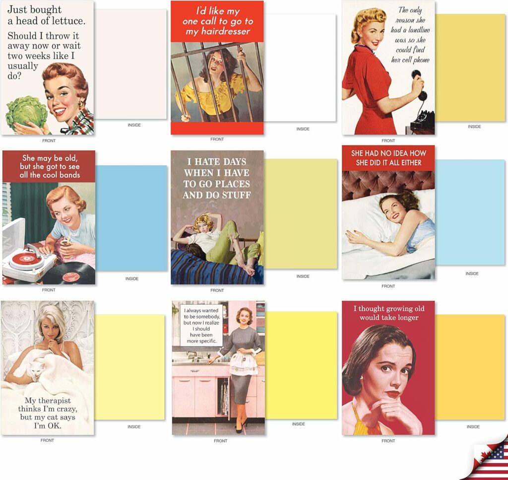 NobleWorks - 36 Assorted Funny Blank Cards Box Set with Envelopes, Mixed Humor Bulk Variety Pack - Just Because, Friendship for Men, Women (36 Designs, 1 Each) - Blank Expressions AC9153OCB-B1x36