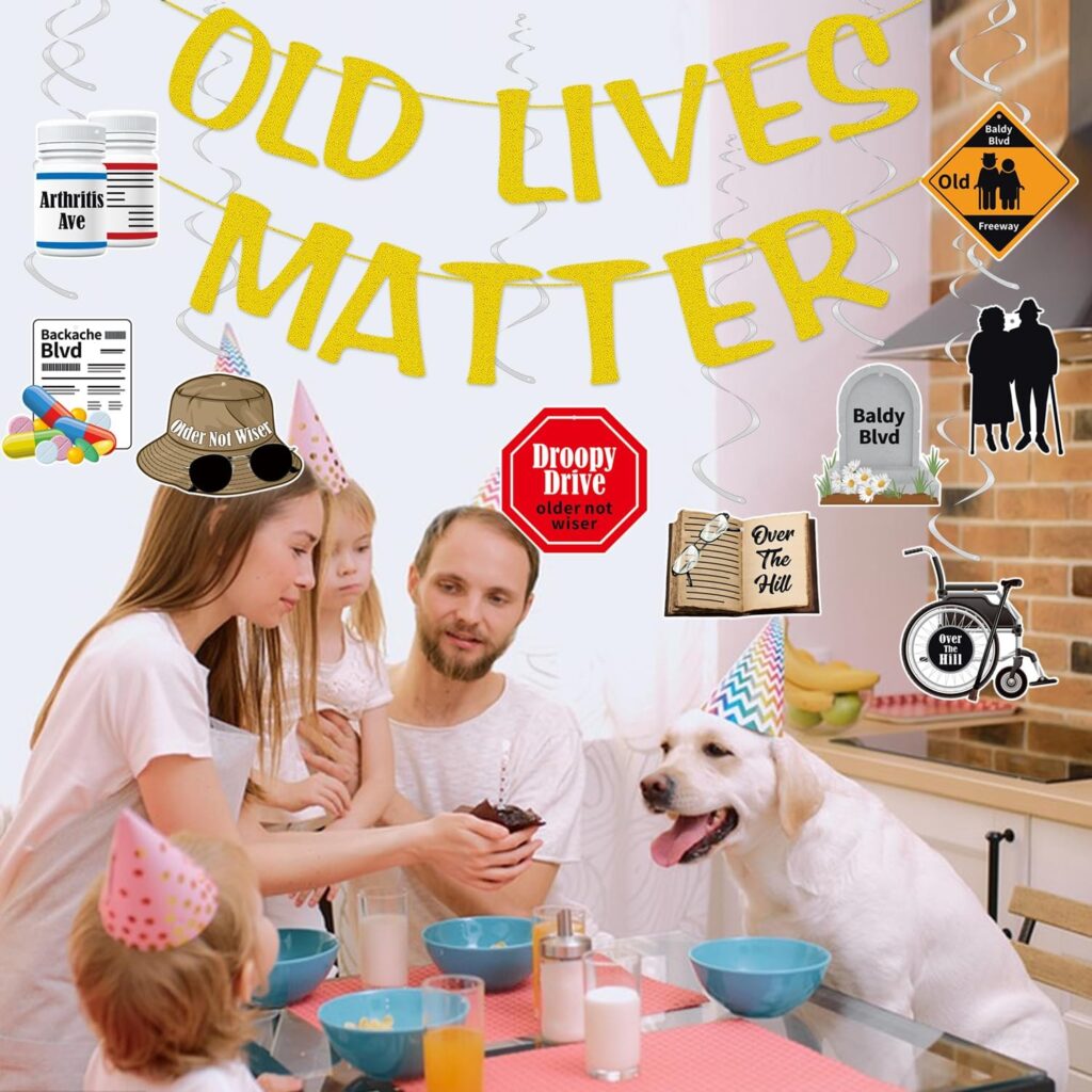 OLD LIVES MATTER Funny Birthday Banner Gold Glitter, Over The Hill Funny Birthday Decorations, Old Lives Matter Funny Birthday Decorations, Fun Retirement Party Supplies for Dad Grandpa Old Man