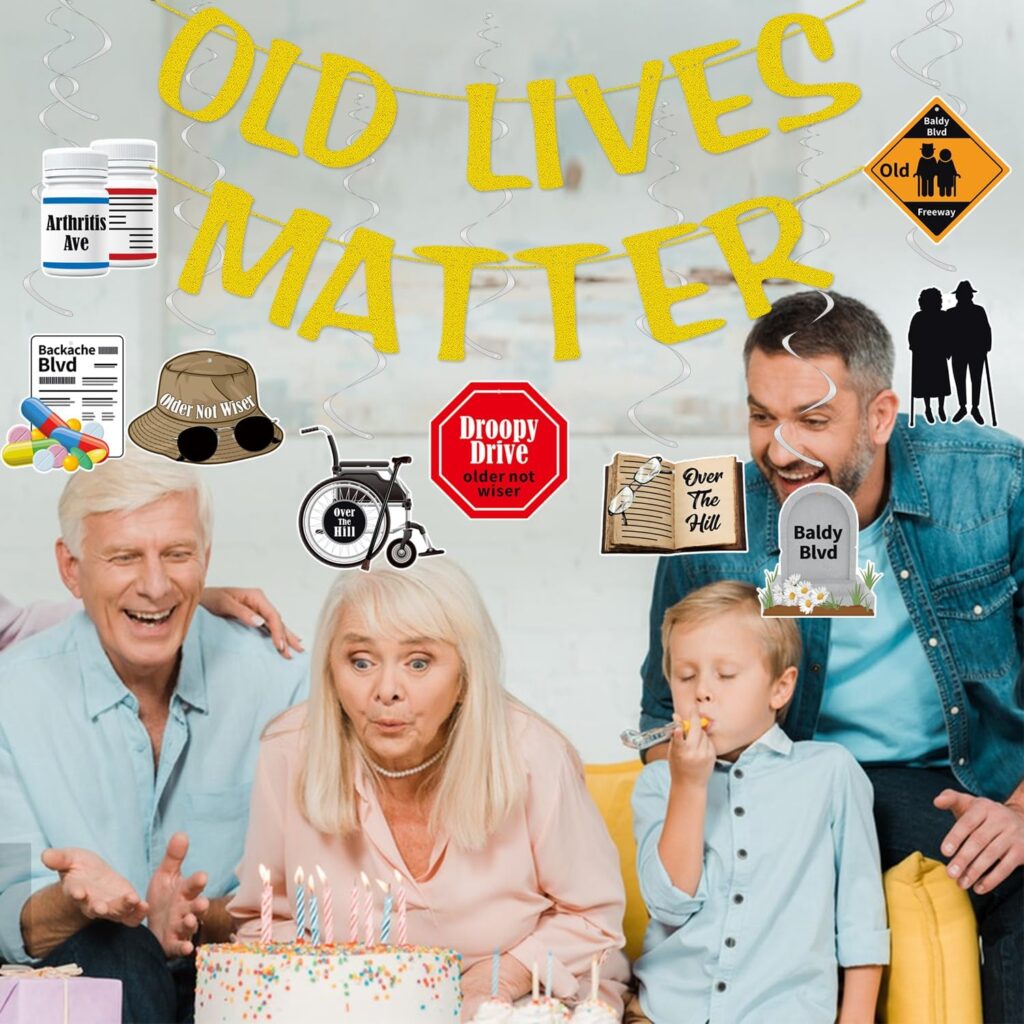 OLD LIVES MATTER Funny Birthday Banner Gold Glitter, Over The Hill Funny Birthday Decorations, Old Lives Matter Funny Birthday Decorations, Fun Retirement Party Supplies for Dad Grandpa Old Man