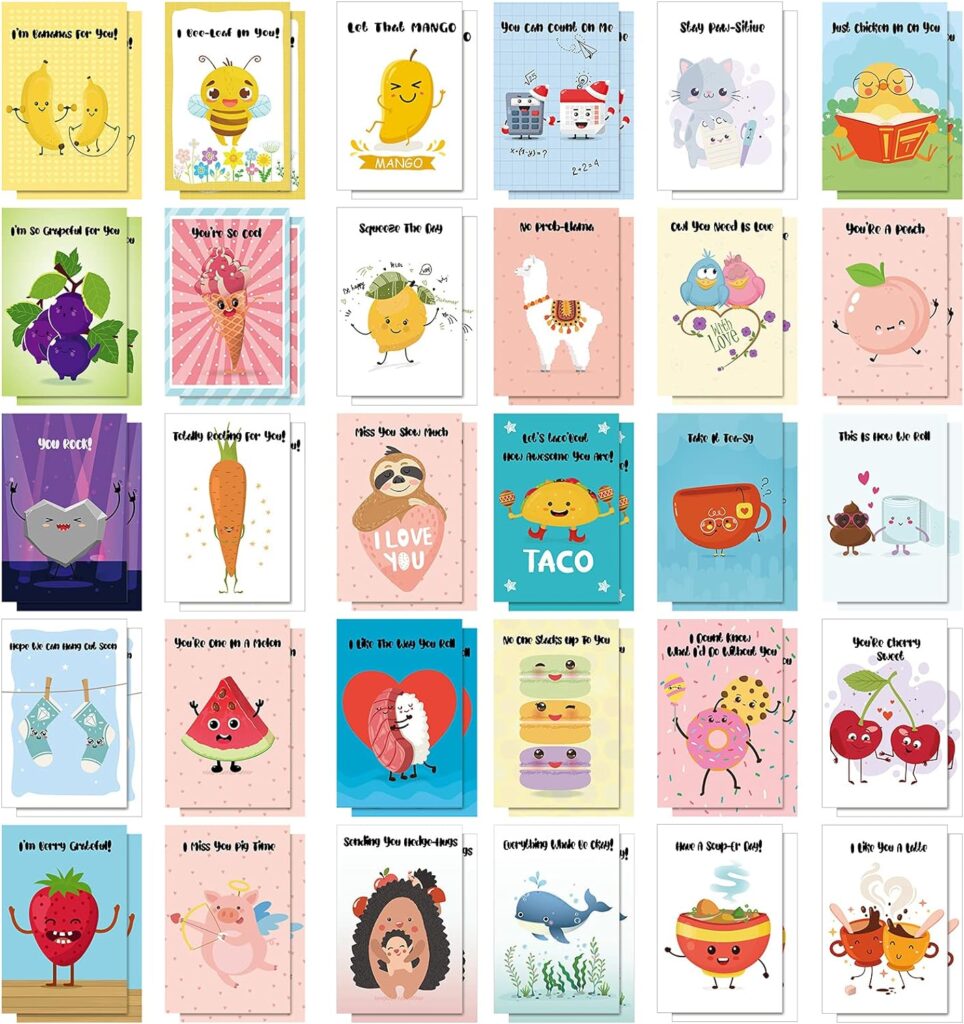 Outus 60 Pieces Funny Pun Postcards Pun Cards Hilarious Animals and Food Cartoon Greeting Cards Punny Postcards for Friends, Kids, Students, and More