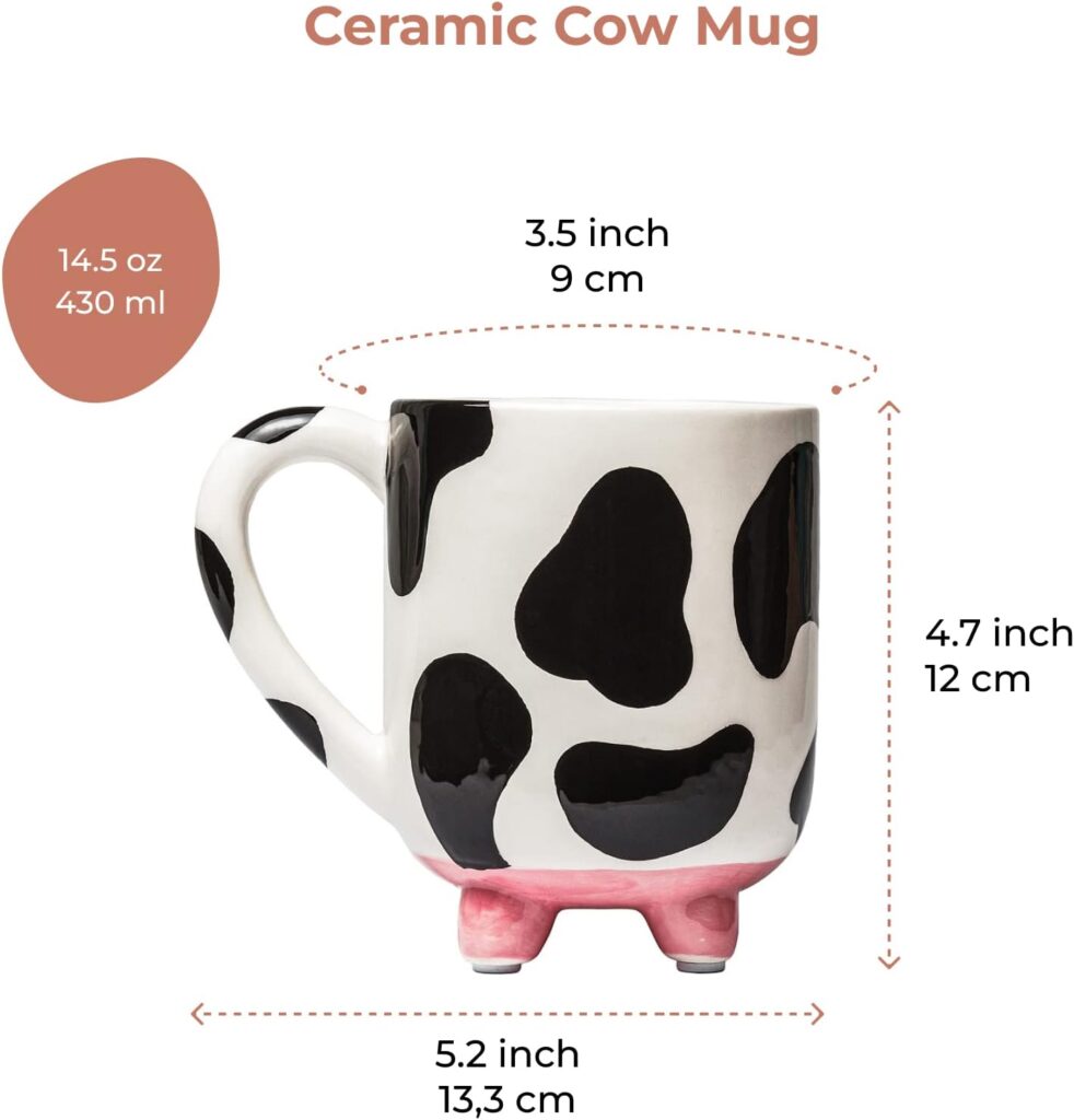 SWEETLO Cow Coffee Mug Cow Stuff 15oz Ceramic Cow Cup - Cow Mug with Udders - Cow Print Cups - Weird Milk Cow Mugs with Udders Cow Print Cup Gifts for Women - Taza de Vaca Cow Lover Gifts