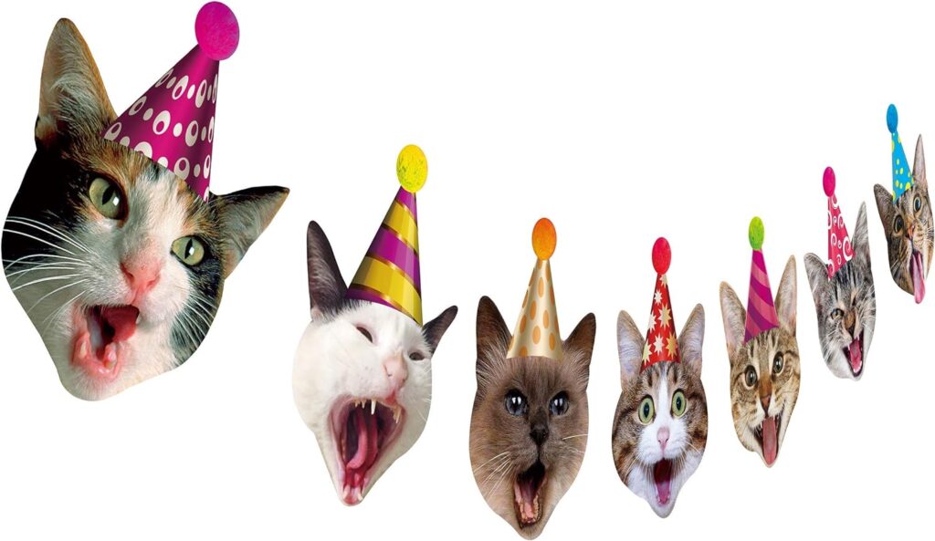Birthday Cat Garland, Photographic Cat Faces Birthday Banner, Kitties Bday Party Bunting Decoration