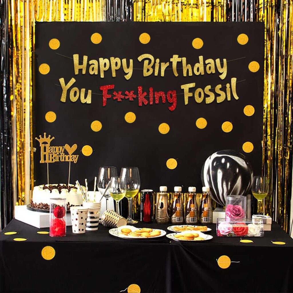 Funny Birthday Gold Glitter Banner – Happy Mens Birthday Party Supplies, Ideas, and Gifts – 21st, 30th. 40th, 50th, 60th, 70th, 80th Adult Birthday Decorations