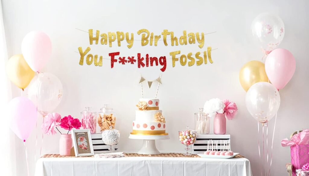 Funny Birthday Gold Glitter Banner – Happy Mens Birthday Party Supplies, Ideas, and Gifts – 21st, 30th. 40th, 50th, 60th, 70th, 80th Adult Birthday Decorations