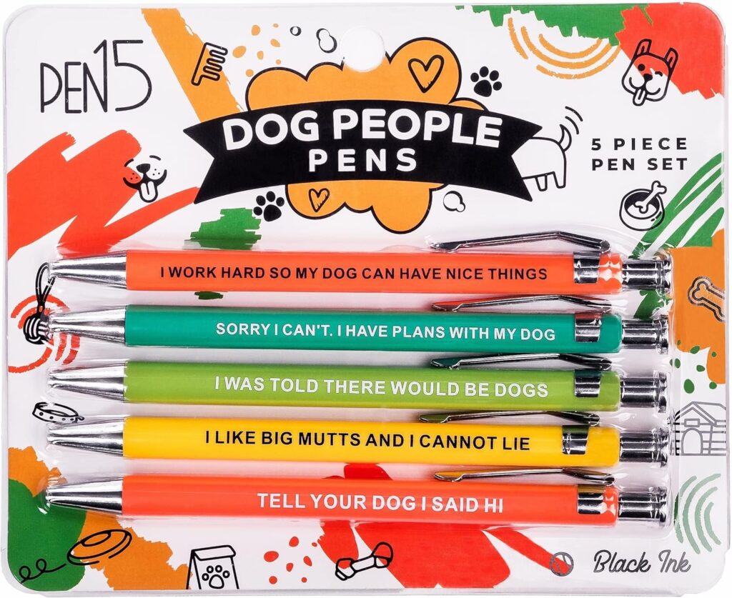 Funny Dog People Pens, A snarky gag gift set for pet owners or coworkers, Black ballpoint pens