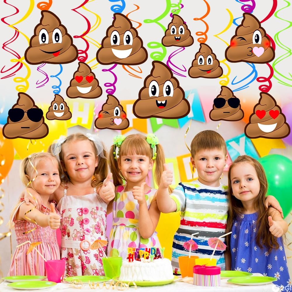 Funny Poop Emoji Party Hanging Swirls, 24 PCS Emoji Foil Hanging Banners for Adults Kids Birthday Party Decorations, Retired 50th 60th 80th Party Favors Decor Supplies