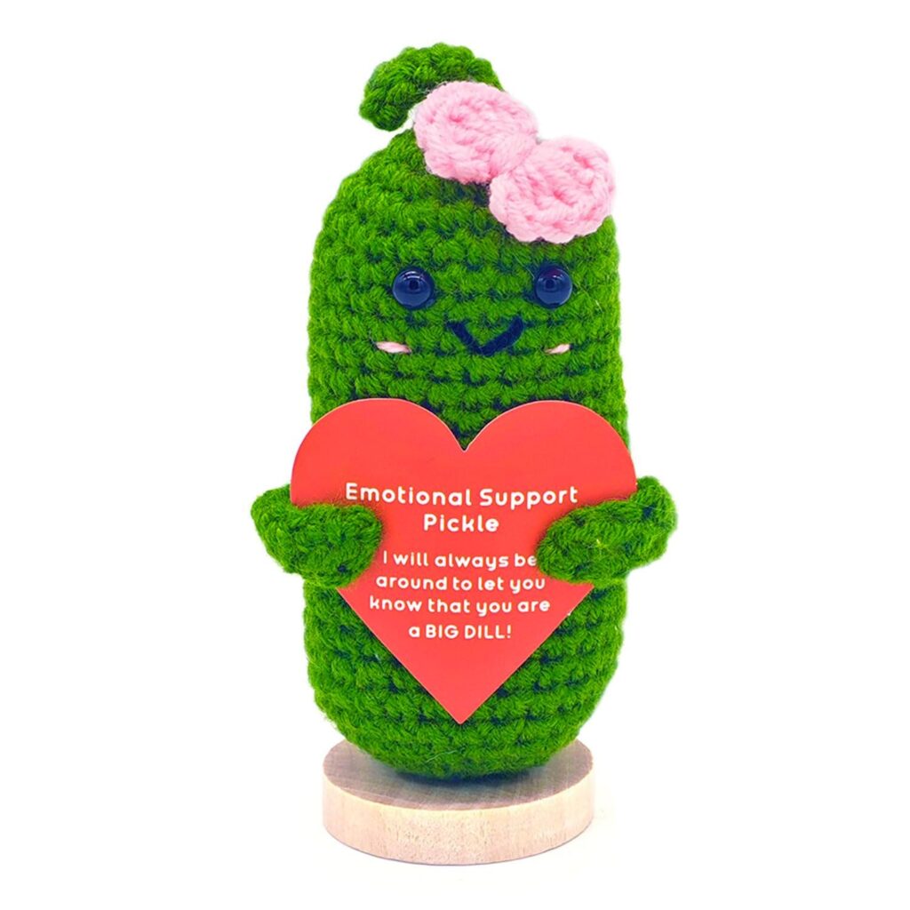Handmade Mini Funny Positive Emotional Support Pickle, Cute Stuff Funny Knitted Wool Handwoven Ornaments Christmas Crochet Gifts Under 10 Dollars for Woman Coworkers Friend Family 4.27inch (style-21)