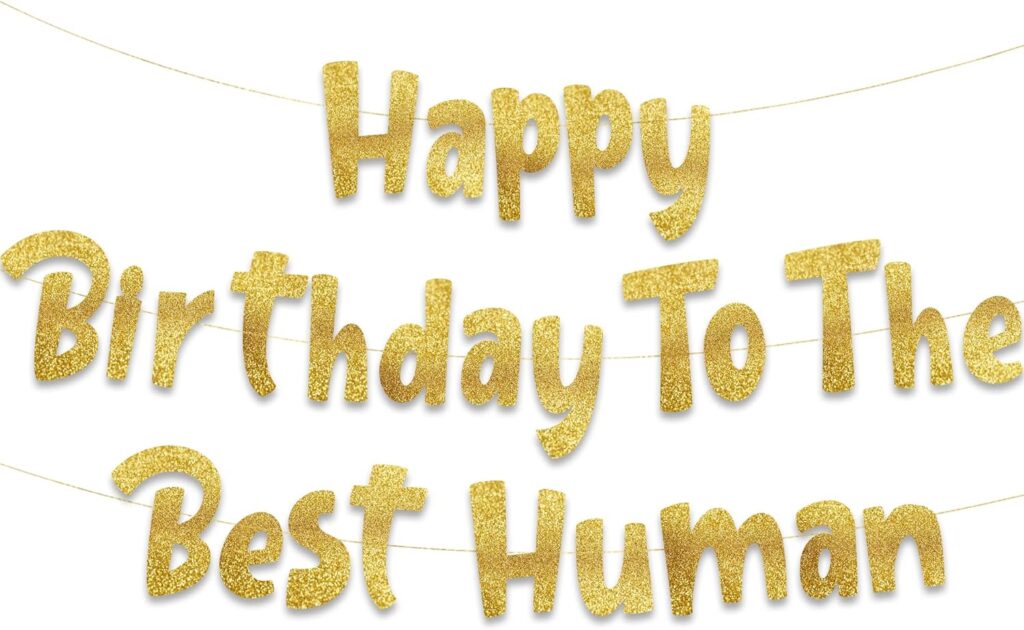 Happy Birthday To The Best Human - Funny Birthday Gold Glitter Banner – Birthday Party Supplies, Ideas, Gifts and Decorations