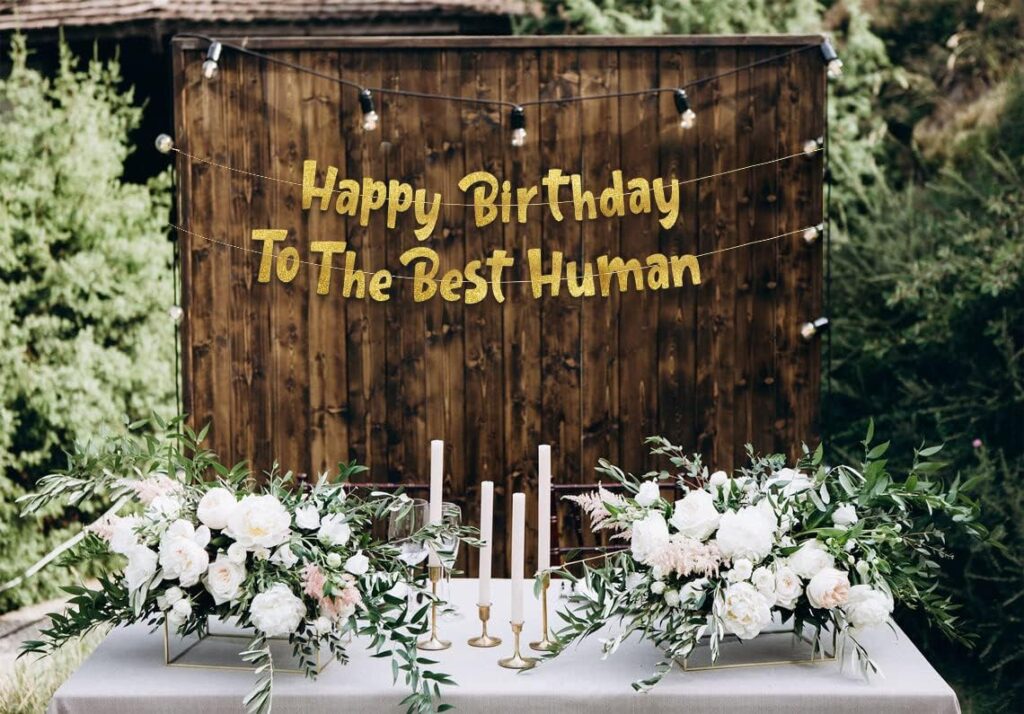 Happy Birthday To The Best Human - Funny Birthday Gold Glitter Banner – Birthday Party Supplies, Ideas, Gifts and Decorations