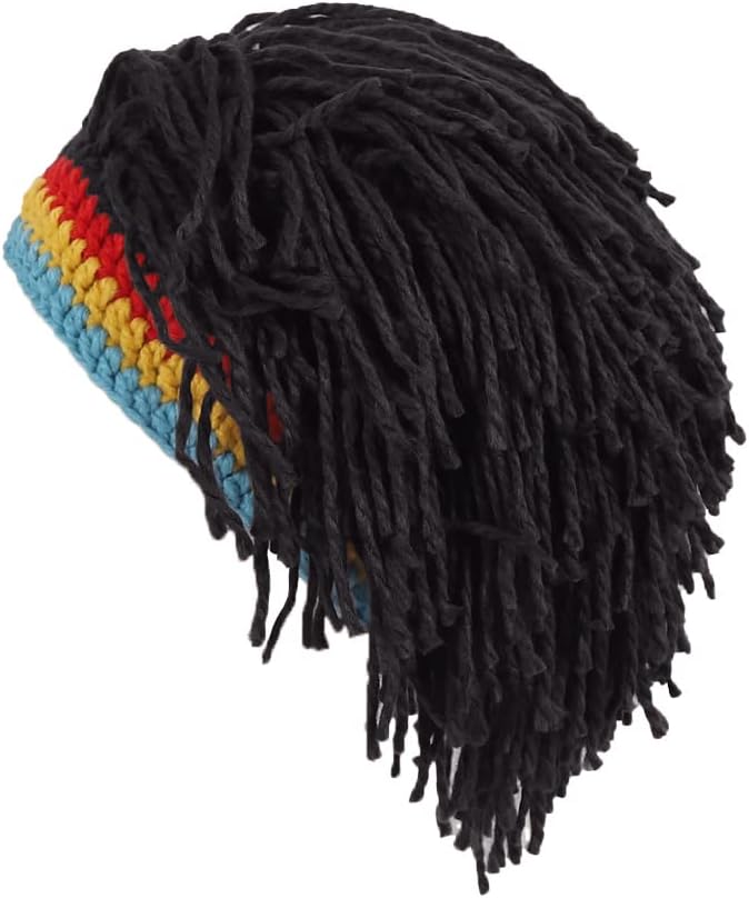 Men Knit Hat with Hair Boys Funny Handmade Knitting Winter Hat Beanie Rasta Hat with Dreadlocks Review