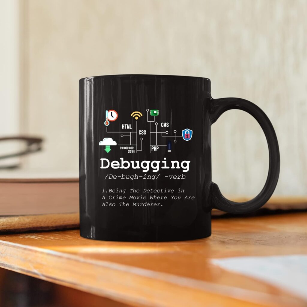 Panvola Debugging Definition Mug Funny Gift Computer Programmer Programming Coding Code IT Tech Support Coffee Ceramic Cup (11 oz, White)