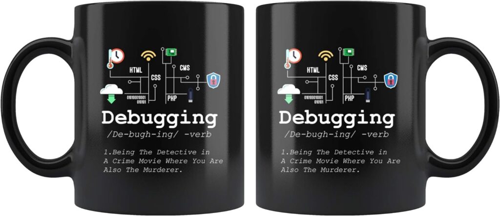 Panvola Debugging Definition Mug Funny Gift Computer Programmer Programming Coding Code IT Tech Support Coffee Ceramic Cup (11 oz, White)
