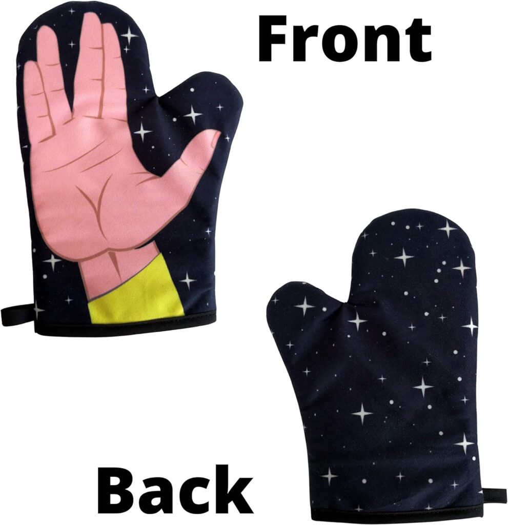 Space Hand Oven Mitt Funny Live Long Alien Sign Kitchen Accessories Funny Graphic Kitchenwear Movie Funny Nerd Novelty Cookware Black Oven Mitt